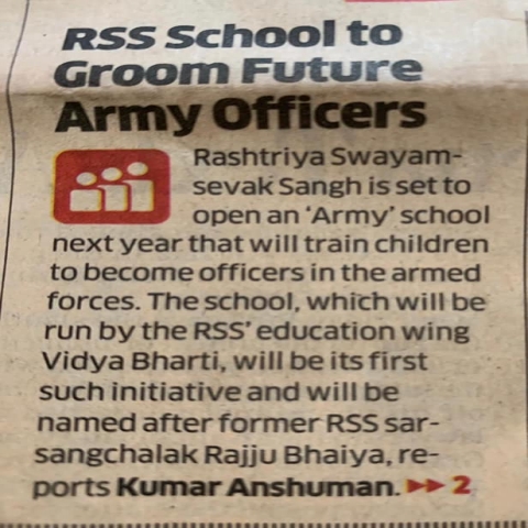 First of it’s kind ‘Army School’ to be started under Vidya Bharati