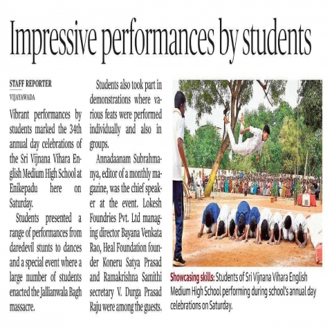 Sri Vijana Vihara Enikepadu Vijayawada  Andhra Pradesh school anniversary coverage in The Hindu paper today.jpg