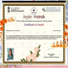 Student of SSM, Balidih, Awarded by Ministry of Science & Technology