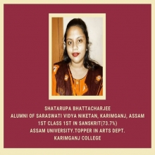 Shatarupa B., alumni , achieved 1st class, 1st in Sanskrit 